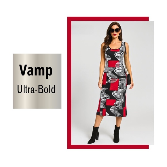Vamp Ultra-Bold Op-Art Midi Dress--Black/White/Red 🖤🤍❤️ Bundle & Save-Pull-on - Picture 1 of 15